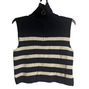 Pink Rose Sleeveless Turtleneck Sweater Vest Womens Large Lightweight Knit Navy